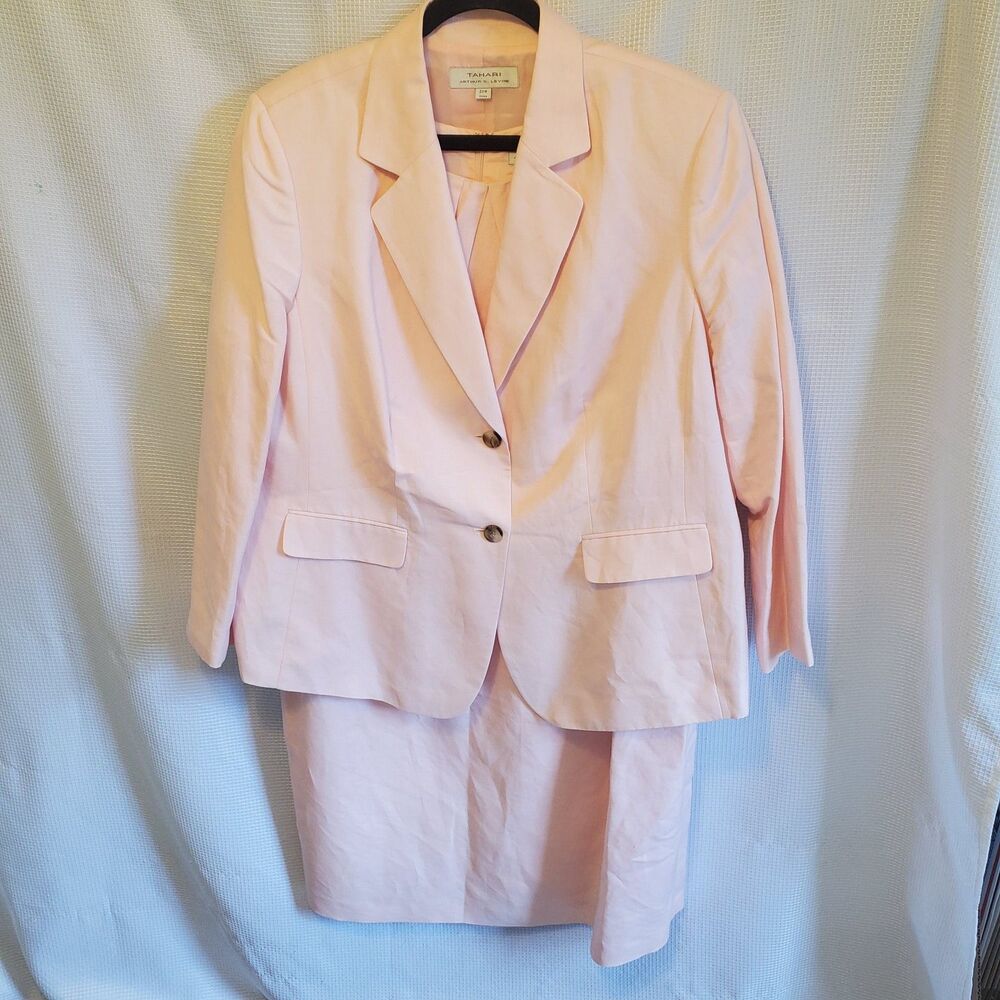 Tahari Arthur S Levine Sz 20W Pink Linen Dress And Blazer Suit Summer MOB church